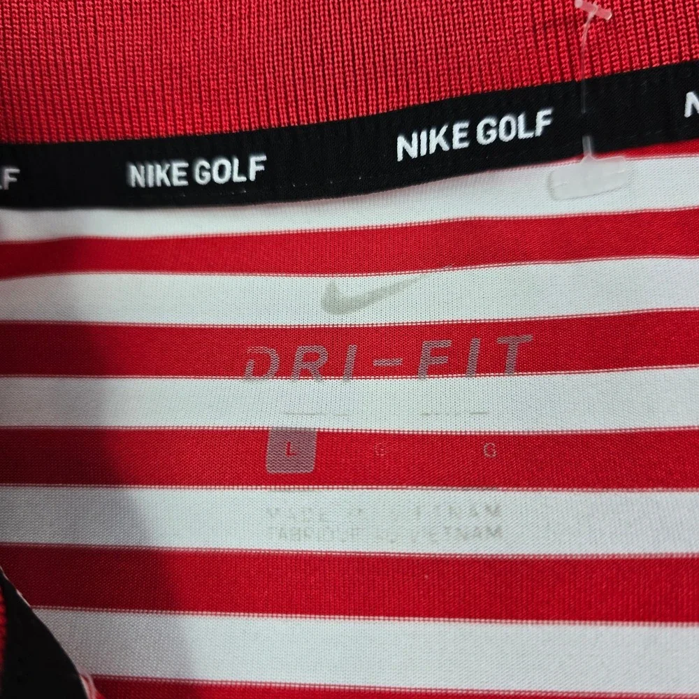 Nike Golf Polo Shirt Men Large Red White Striped DriFIT Short Sleeve Performance